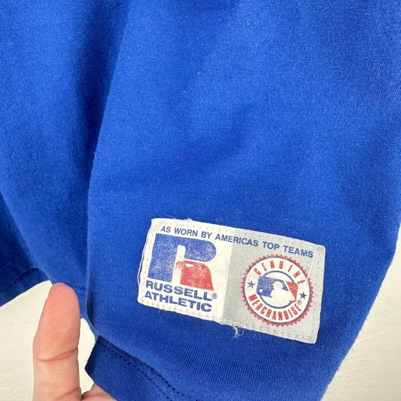 Vintage Russell Athletic Henley Shirt Mens L Blue Red‎ Cubs MLB Baseball USA - Picture 9 of 9